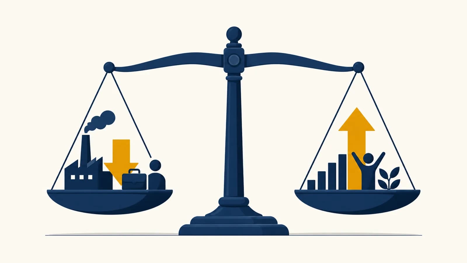 An illustration of a balance scale comparing the costs and benefits of a decision.