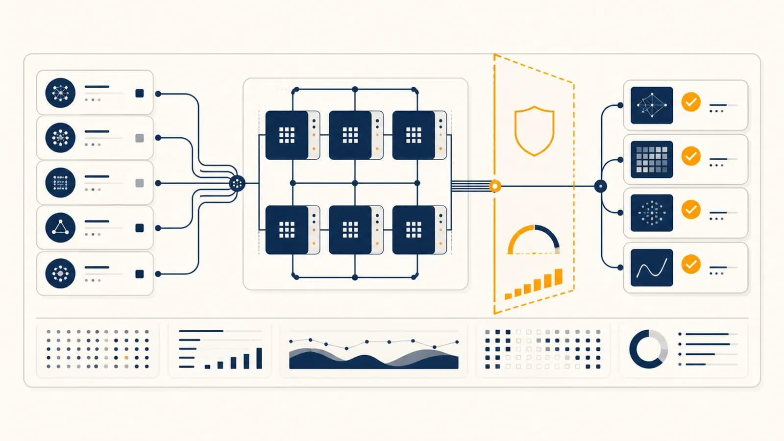 An AI development dashboard connects model requests, computing resources, budget limits, and accepted results.