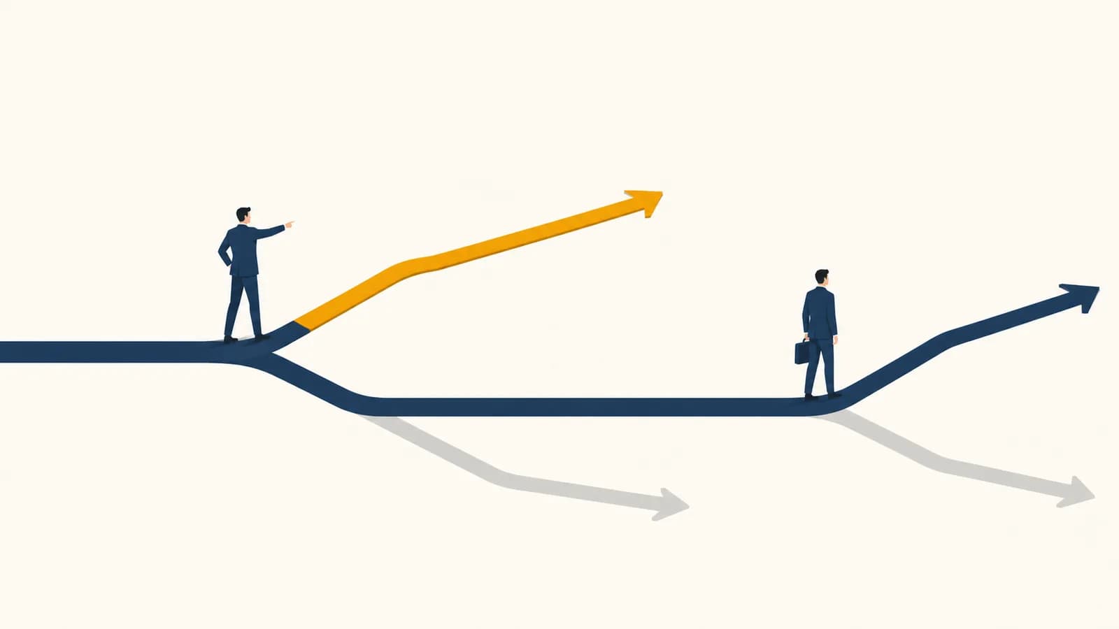 Two business competitors choose between an early commitment and a later response on a branching decision path.