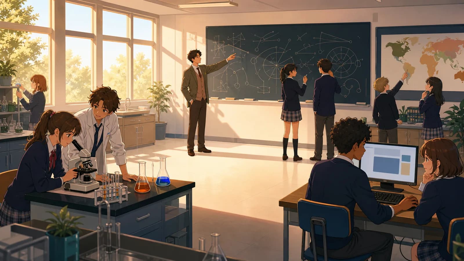 Learn ten school subjects through the jobs, news, labs, bills, and personal choices where each idea earns its place in the real world.