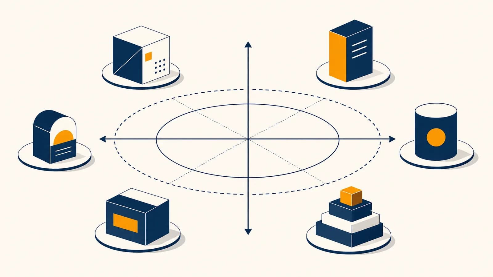 An illustration of competing products arranged around a customer positioning map.