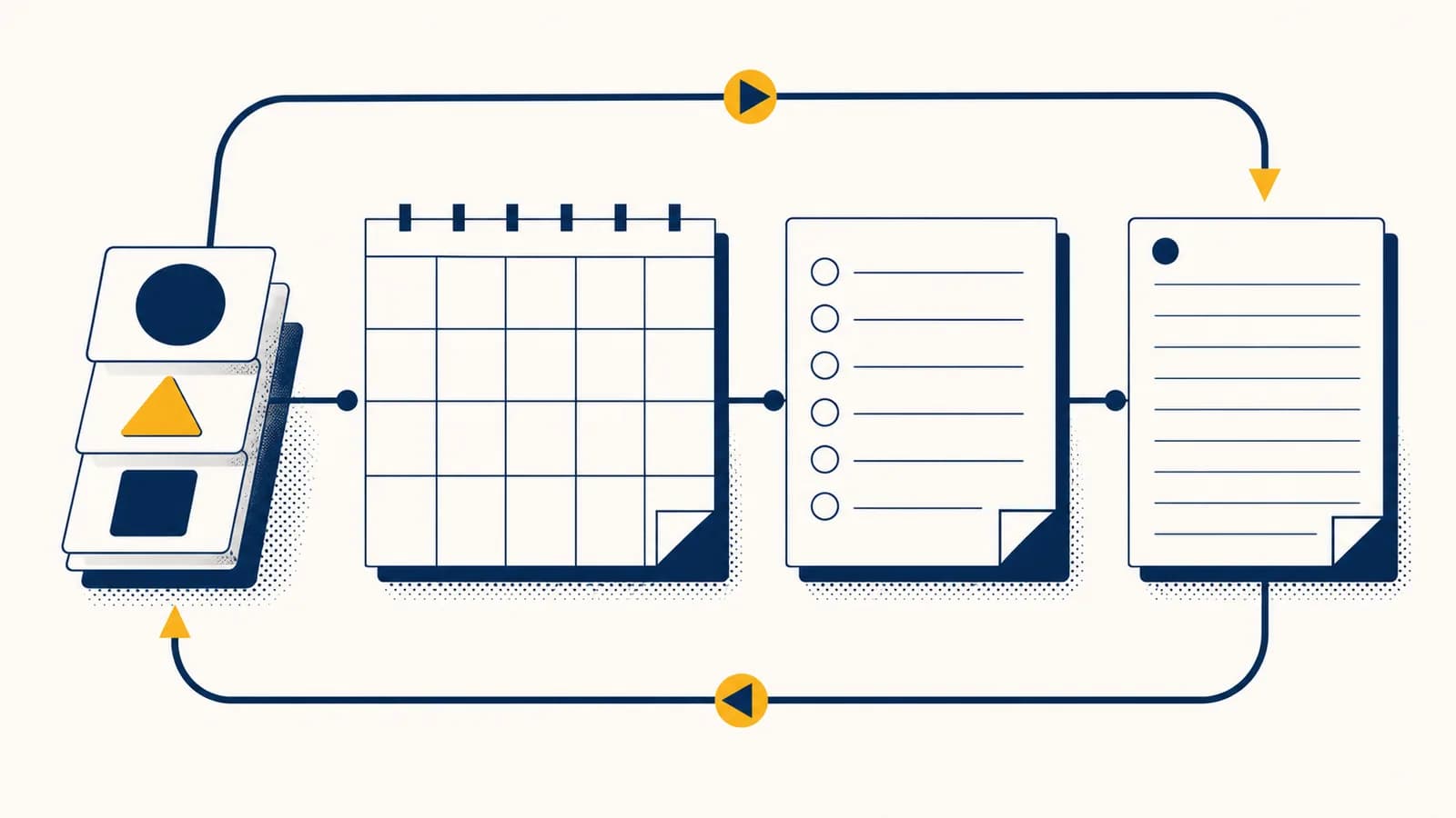 A weekly planner connects priorities, calendar blocks, daily actions, and review notes in one clear system.