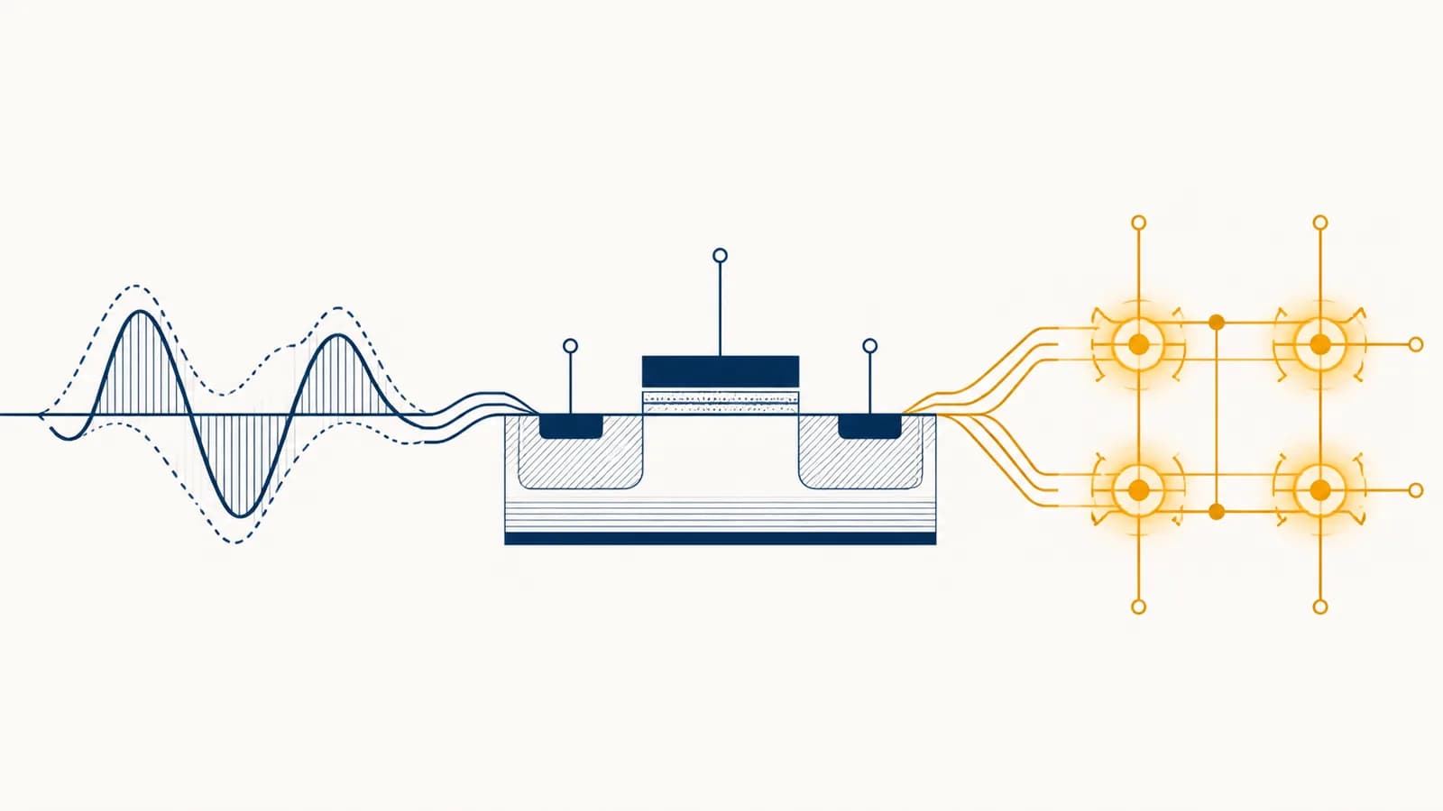 An illustration links a quantum wavefunction to a silicon transistor and a glowing qubit circuit.