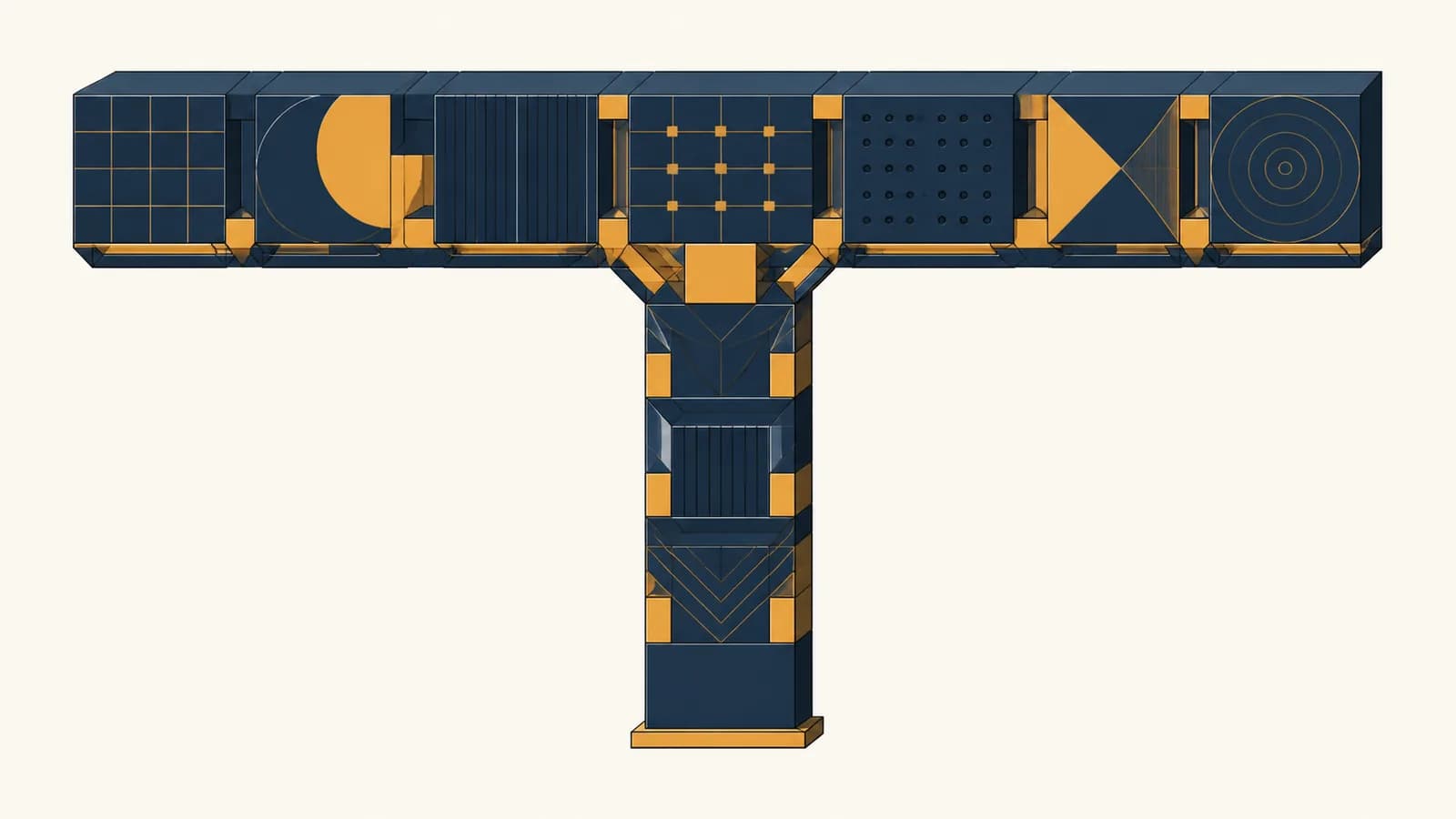 An illustration of a T-shaped structure linking one deep specialist column to a wide row of supporting skills.