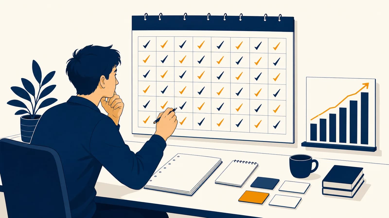 Learn Anything to 80% Competence in 30 Days A learner follows a 30-day practice calendar beside notes, task cards, and a progress chart.