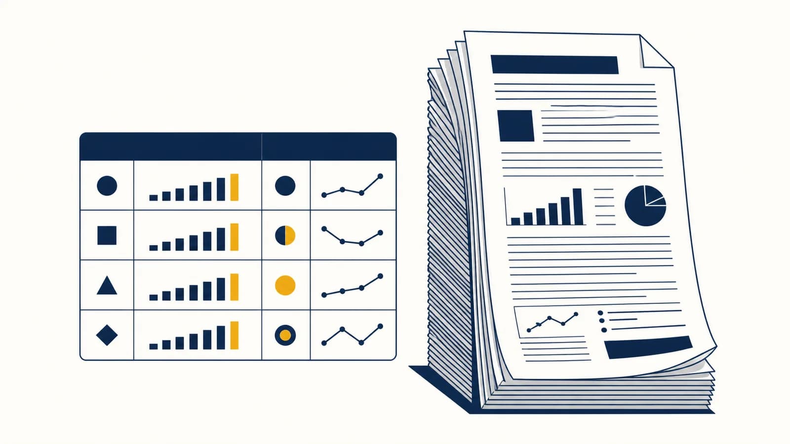 How a 10-Minute Spreadsheet Beats a Business Plan An illustration of a simple spreadsheet comparing sales, costs, profit and cash beside a long business plan.